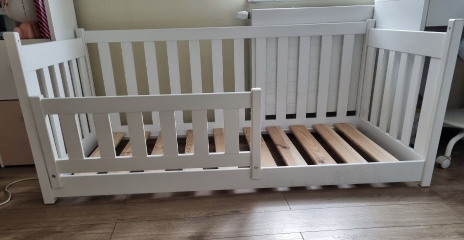 LANO meble białe łóżko dziecięce CONCEPT z barierka materacem 80x160