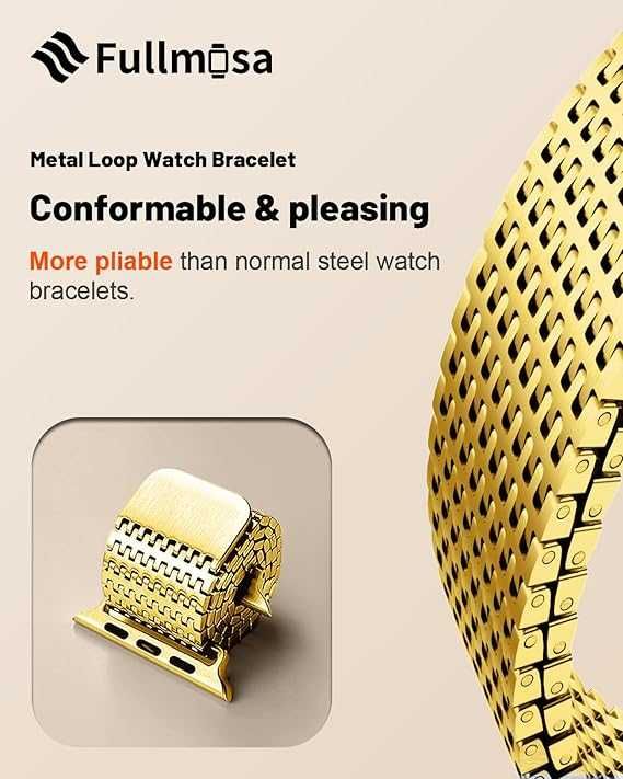 Fullmosa bransoleta Apple Watch SE2 10/9/8/7/6/5/4 38/40/41 etui złote