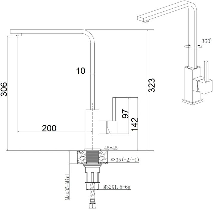 Кухонний змішувач Fabiano FKM 52 SS Чорний (з вітрини)