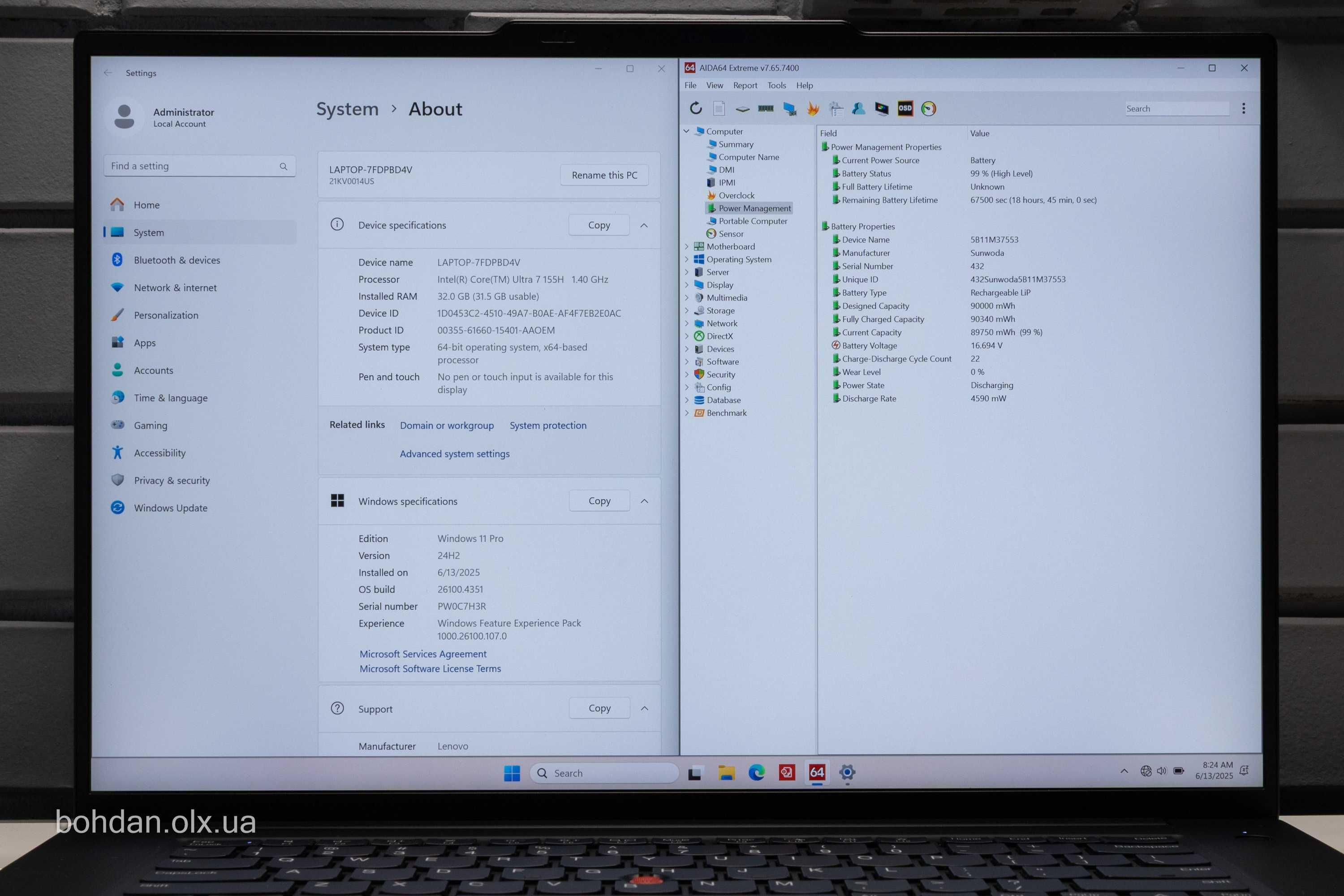 Lenovo ThinkPad P1 Gen 7 WQXGA-165Hz 155H RTX 2000 Ada 32GB 1TB W11Pro
