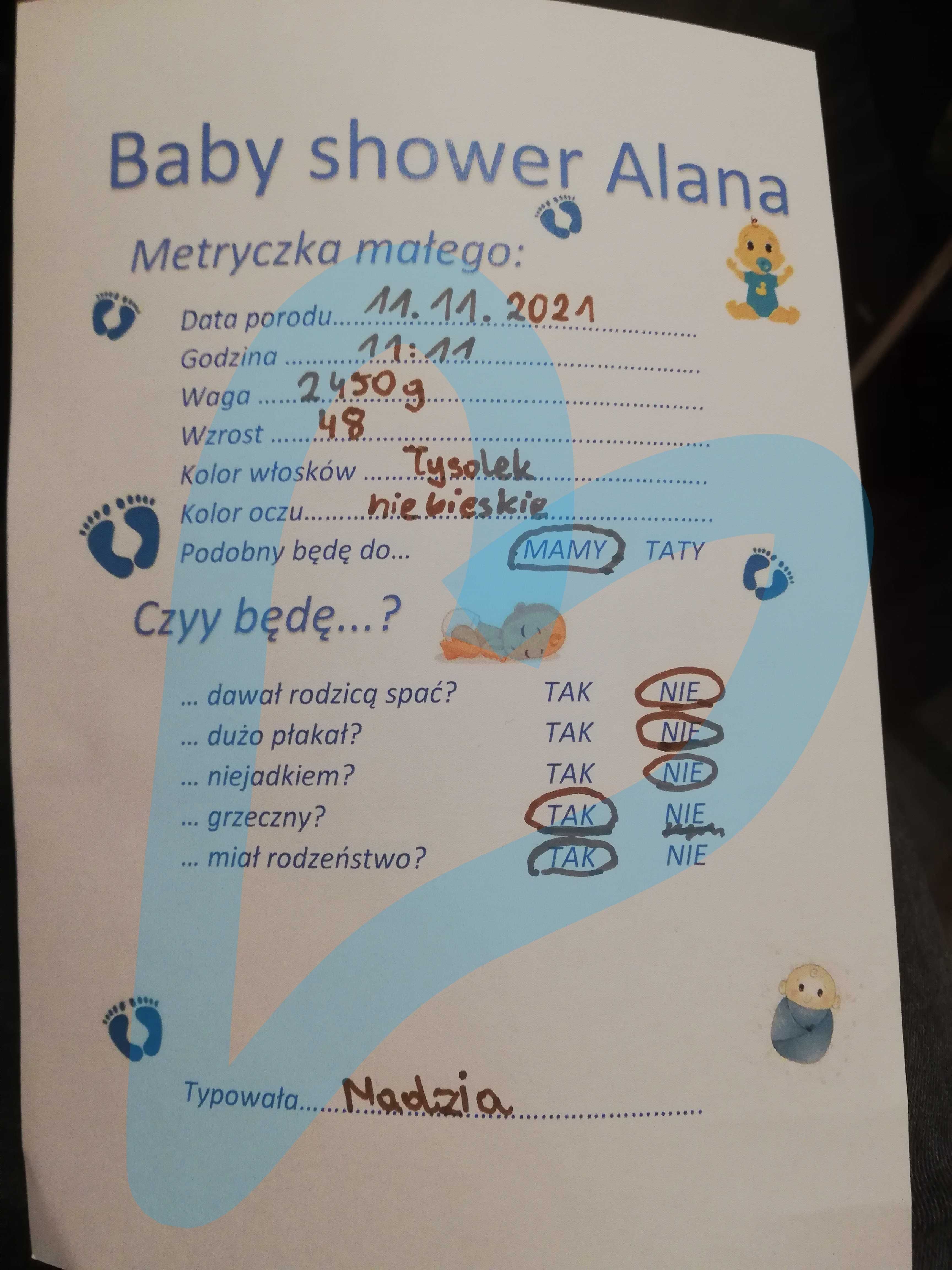 Spersonalizowane ankiety Baby shower pdf