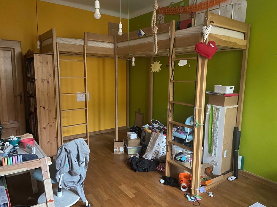 Łóżko piętrowe z litego dębu 180 cm wysokie na materac 200x90