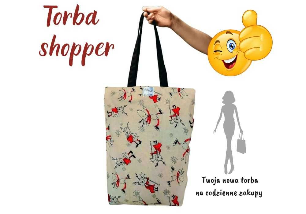 Torba na zakupy bawełniano-lniana shopperka - CZERWONE RENIFERY