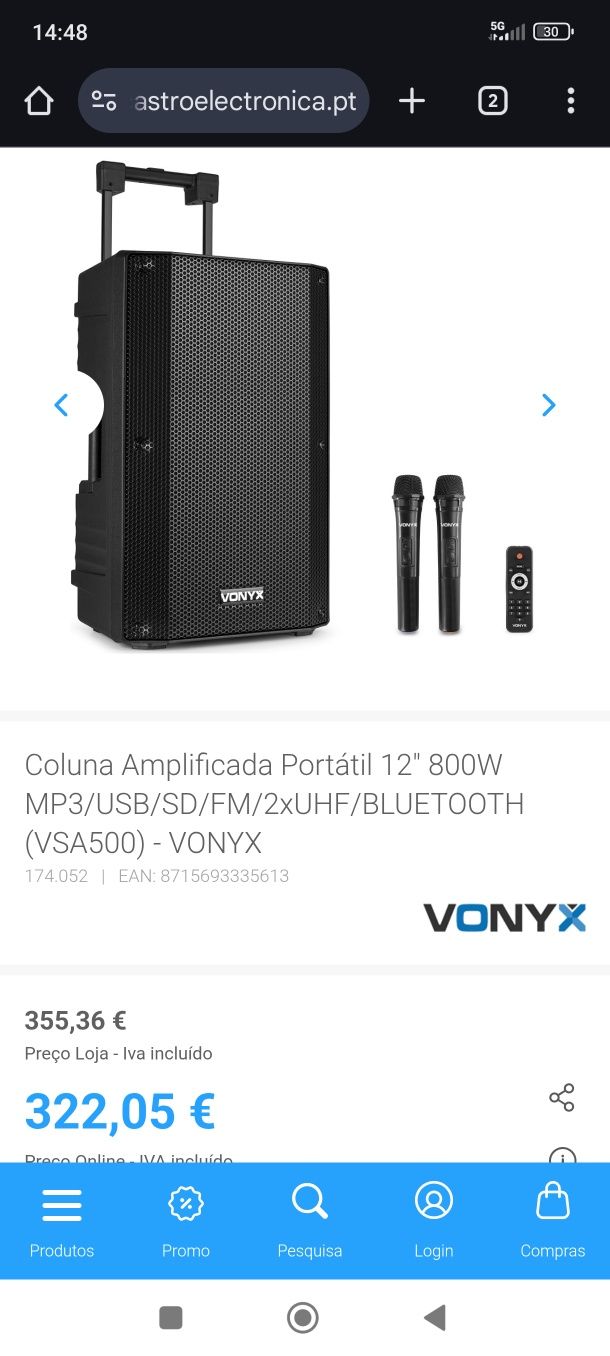 Vende coluna bateria vonix vsa700
