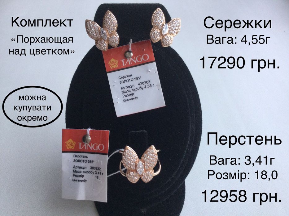 Золотые Серьги. Золотое Кольцо (р.18). Золото 585 пробы. Новые.