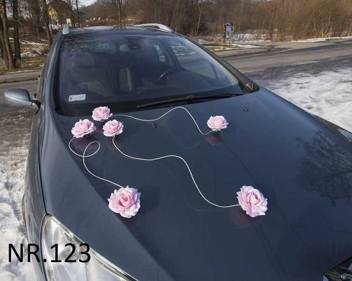 Dekoracja samochodu.Ozdoby na auto PUDROWY RÓŻ-różowe.Ślub wesele 123