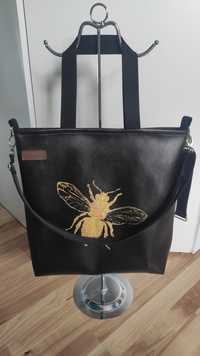 Shopper bag z ekoskóry złota pszczoła torebka z pszczołą do wózka