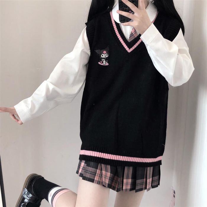 Damski Sweter Kamizelka Uczennicy ANIME Motyw Kuromi - M