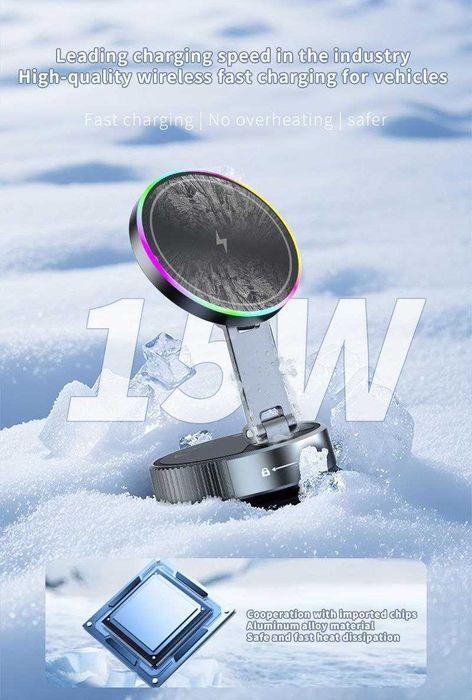 Бездротова зарядка 15W Магнітний вакумний тримач Підставка смартфона