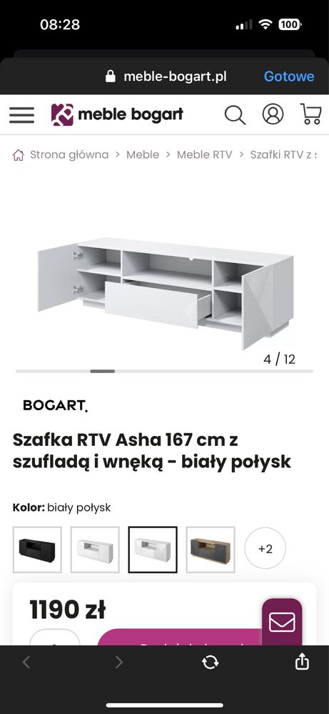 Komoda szafka rtv biala bogart