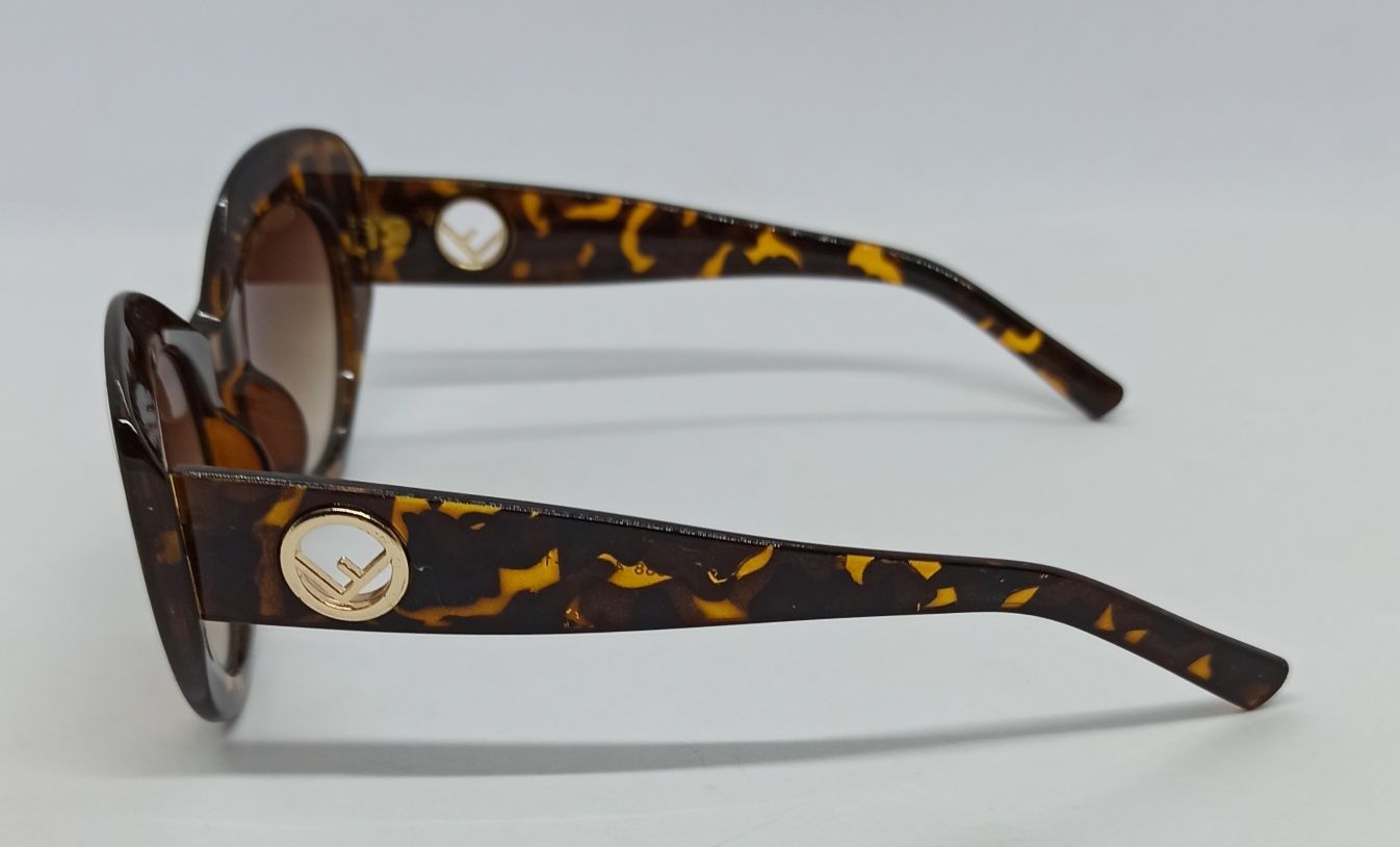 Женские очки брендовые коричневые тигровые градиент с золотым лого