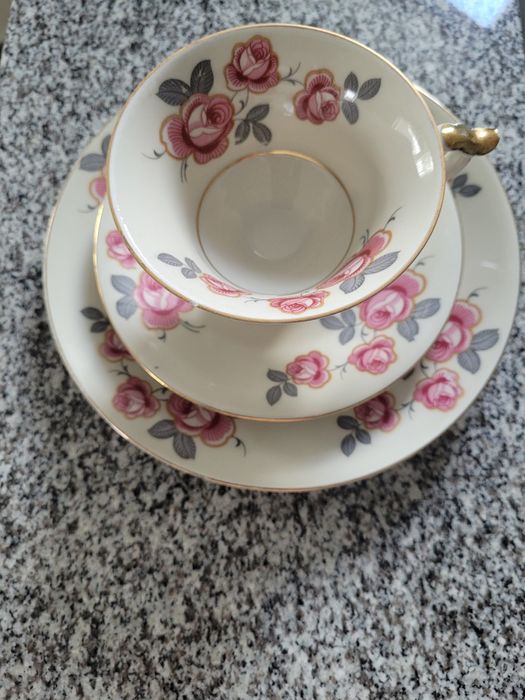 Trio stara przedwojenna śląska porcelana Tiefenfurt echt Tuppack