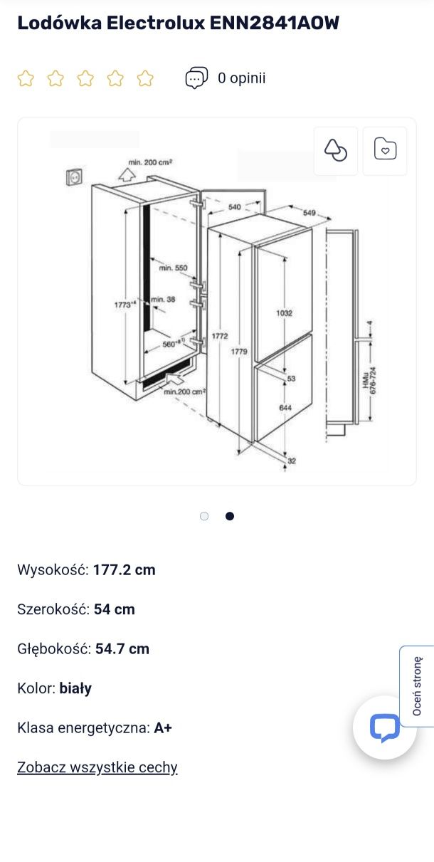 Lodówka do zabudowy/Chłodziarko-zamrażarka klasy A+ z FrostFree