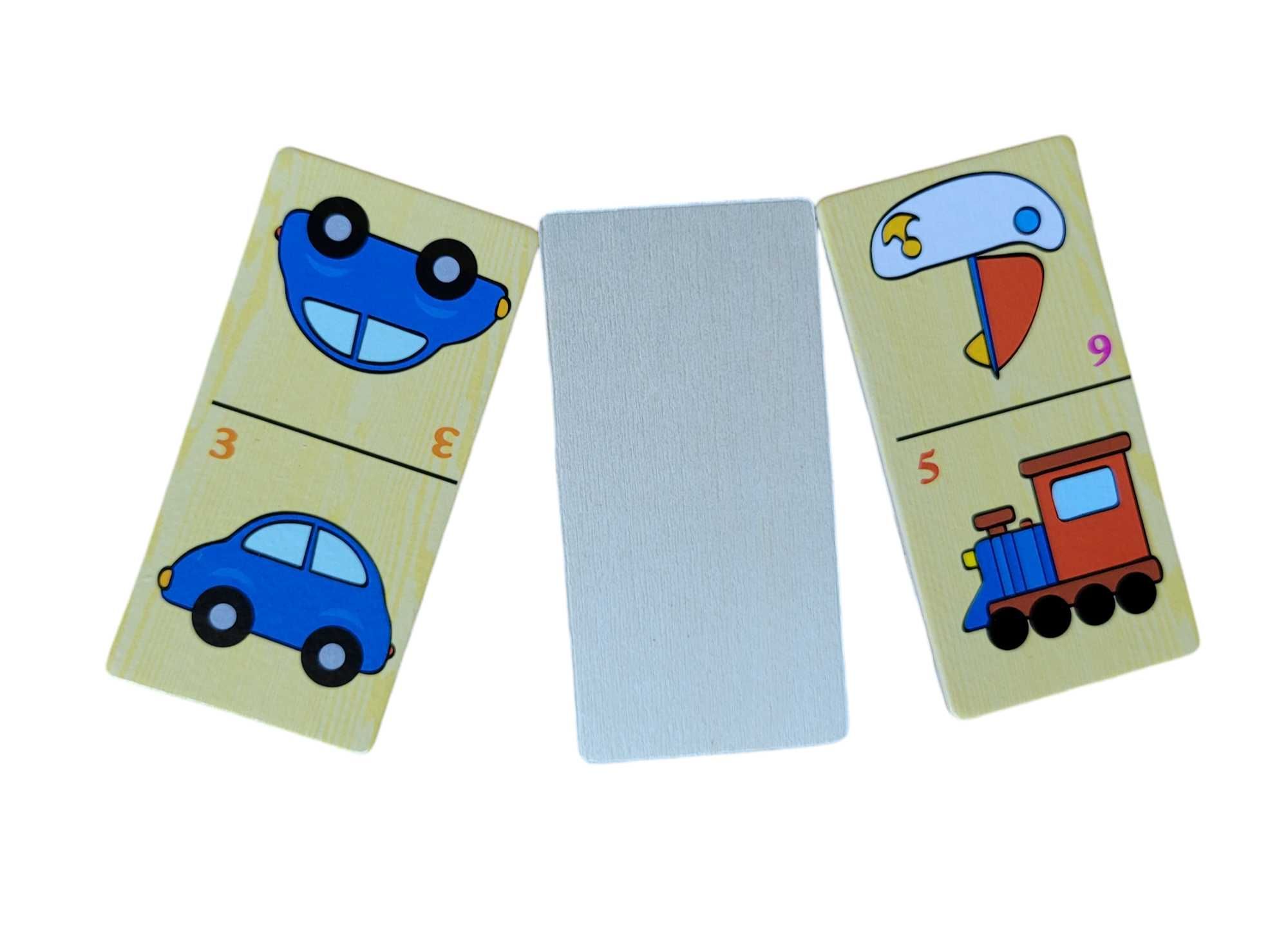 Domino drewniane z obrazkami pojazdów pudełko #455