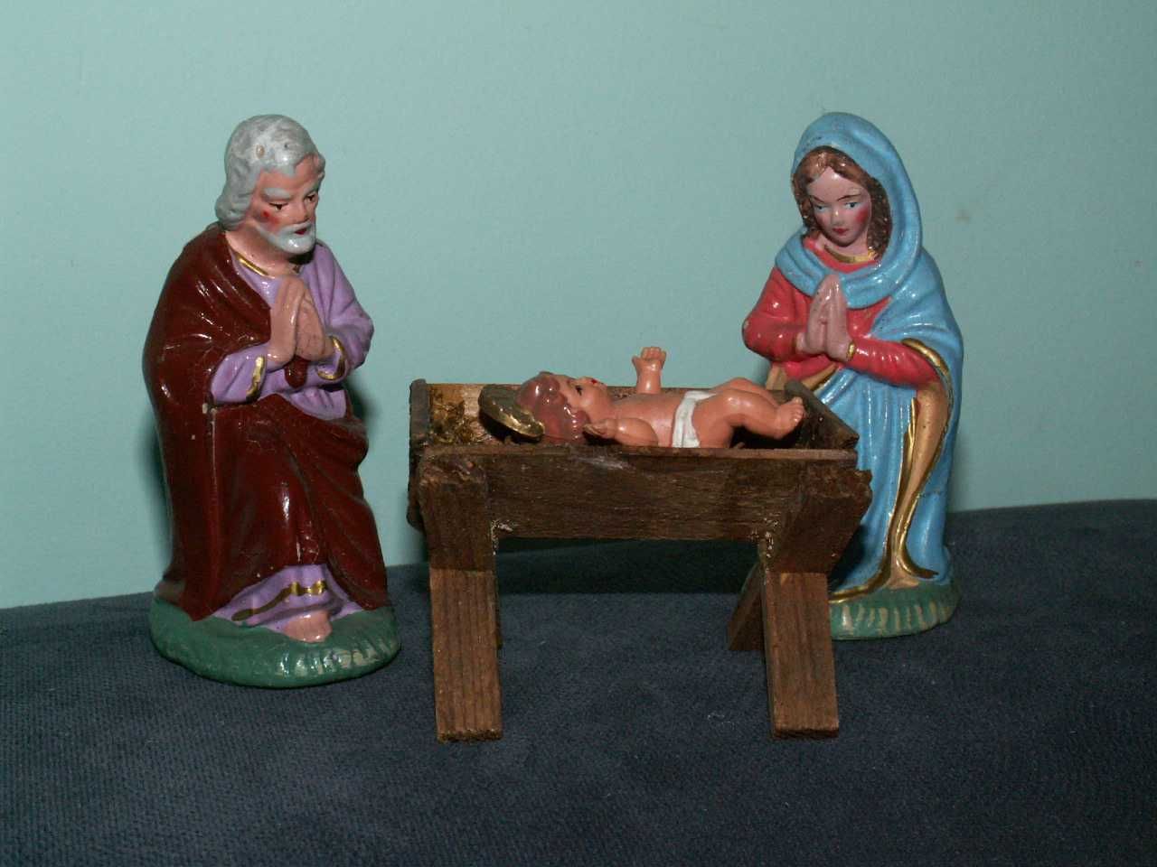 Rodzina święta do szopki - Stare figurki z masy papierowej - Pap mâché