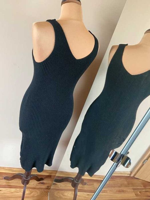 Xl 42 40 maxi dluga 7/8 sukienka prazkowana tekstura sweterkowa