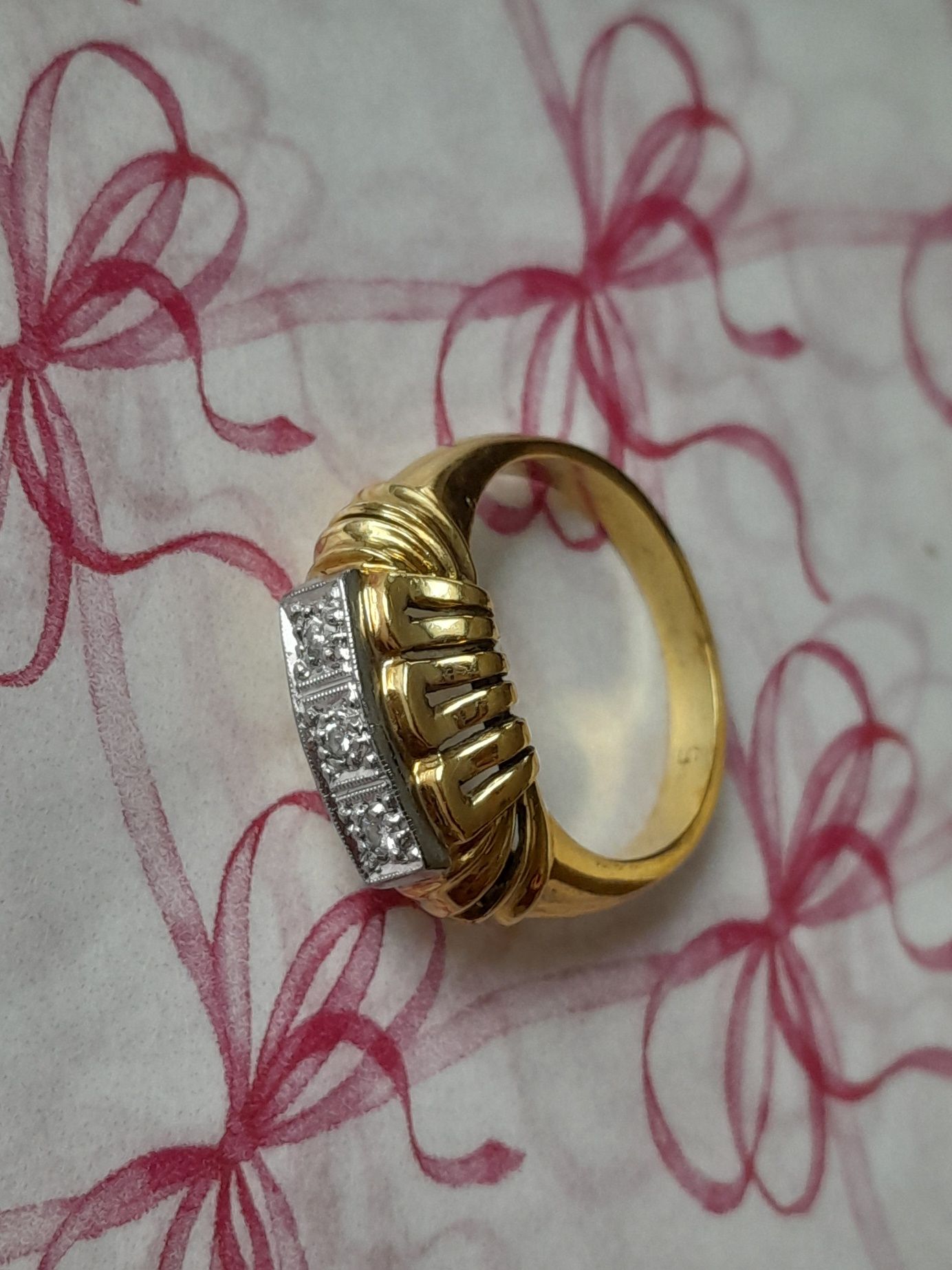 R.14 Pierścionek 4.16g Art Deco Diamenty Złoto 585 WYCENA