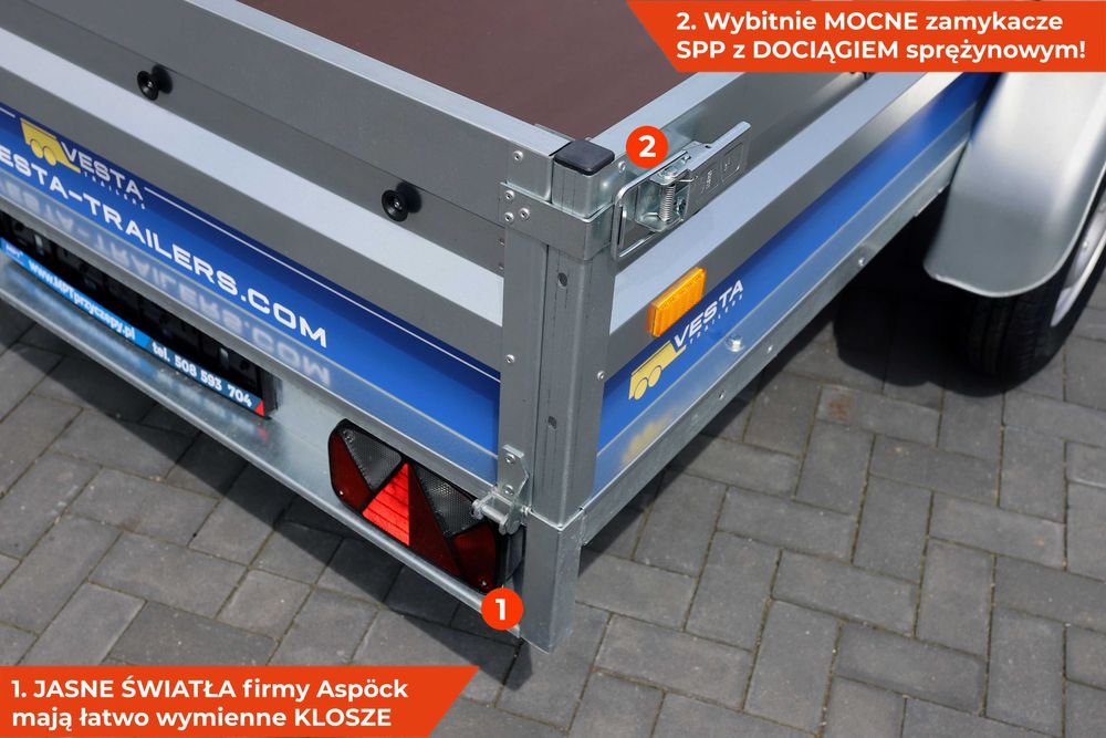 Przyczepka lekka SPAWANA 232x131x37 samochodowa 750 kg 1 oś VESTA