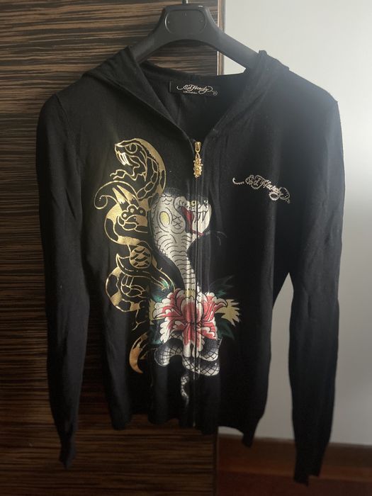 Ed Hardy lekki cienki sweter z kapturem bluza L/XL