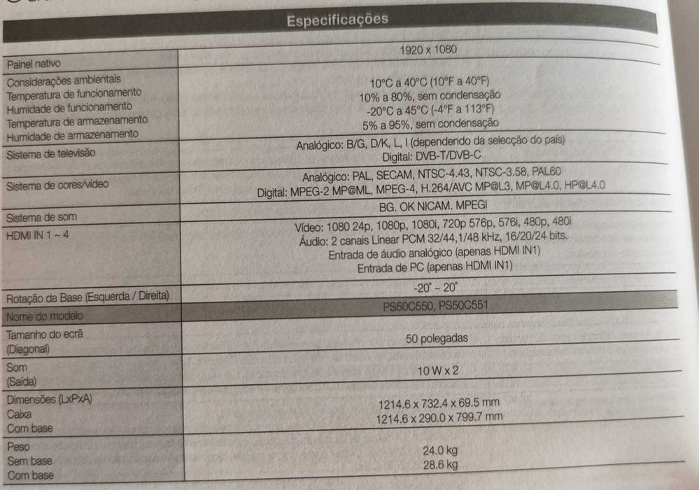 TV plasma SAMSUNG 50'' (para consertar ou peças)