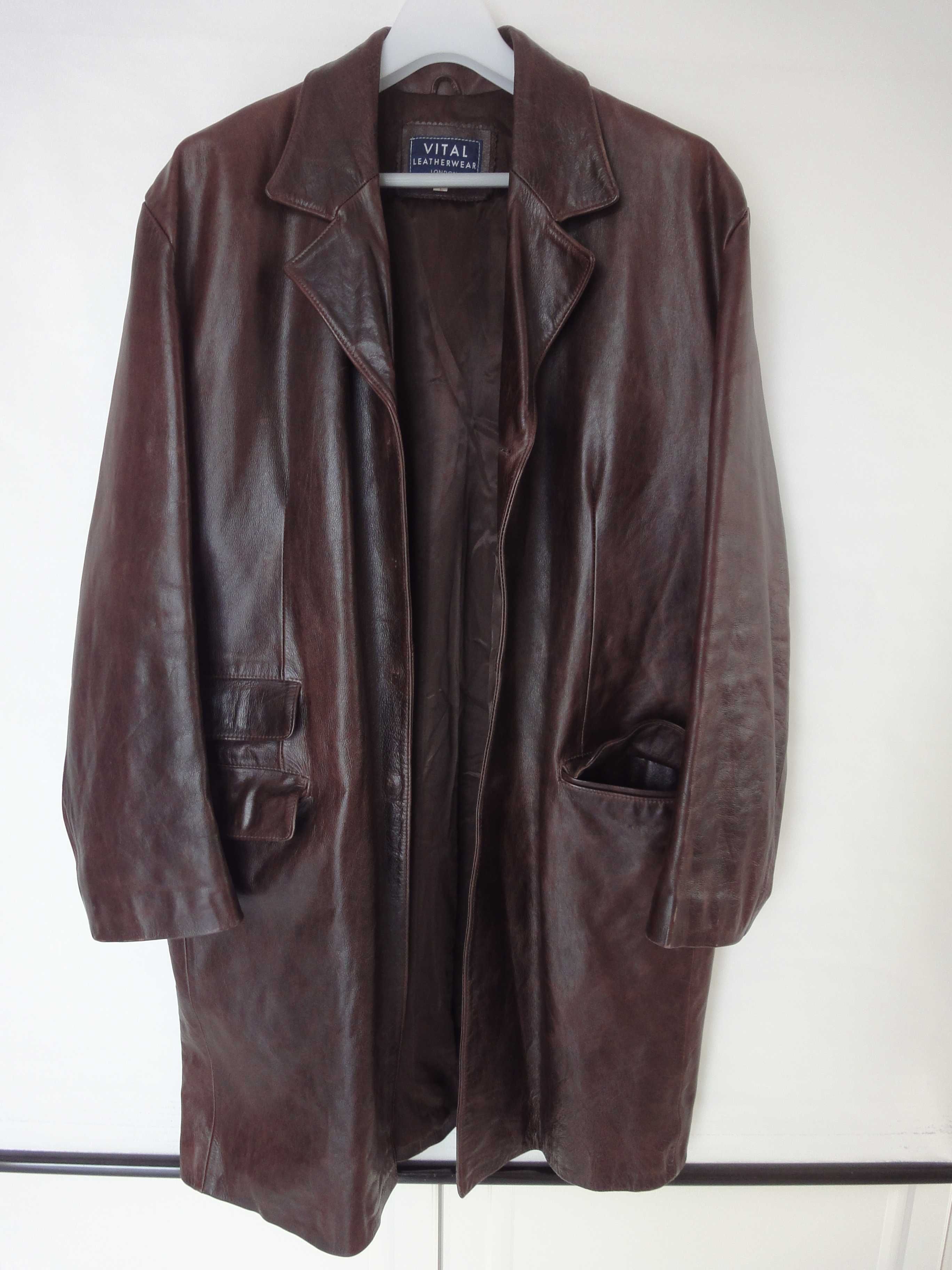 Męski skórzany brązowy płaszcz – do oryginalnych stylizacji L