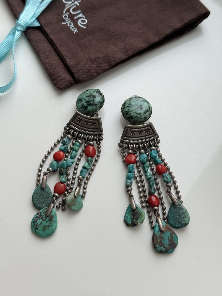 Сережки кліпси із натуральноі бірюзи  Nature bijoux