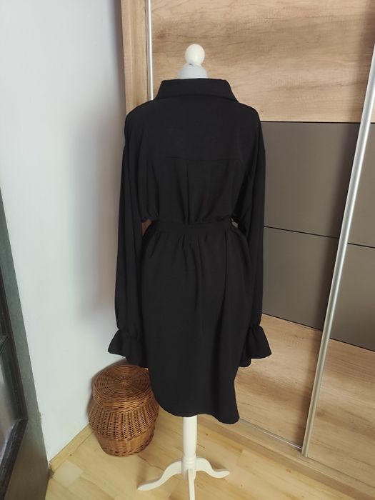 Czarna sukienka koszulowa/ koszula r.48