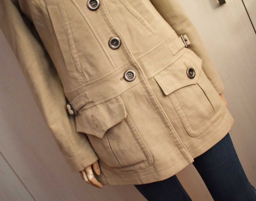 Płaszcz przejściowy 38 M militarny wiosenny prosty midi kurtka parka