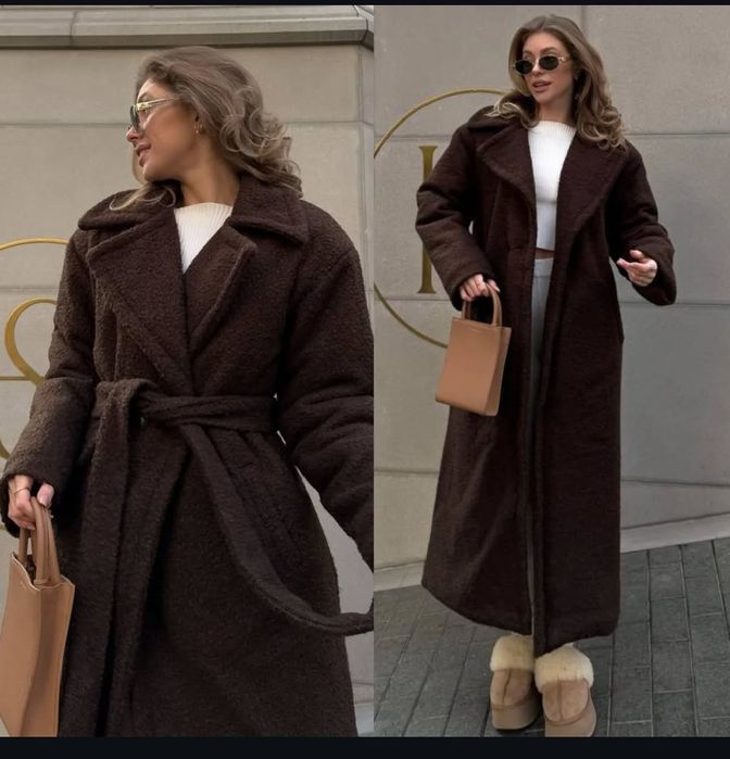 Тепла шубка еко з поясом