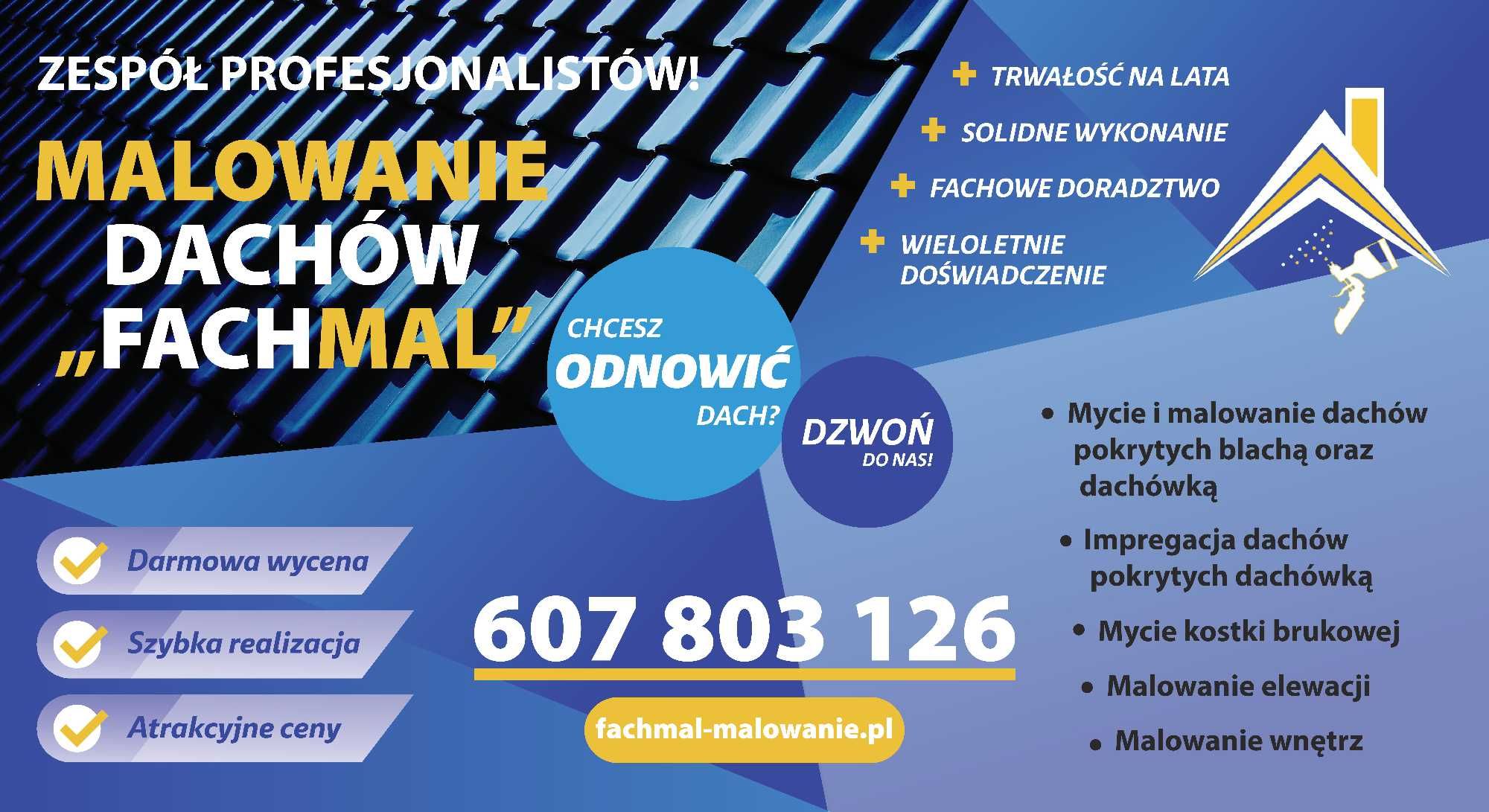 Malowanie dachów, elewacji, dachu, malowanie hal, mycie dachówki