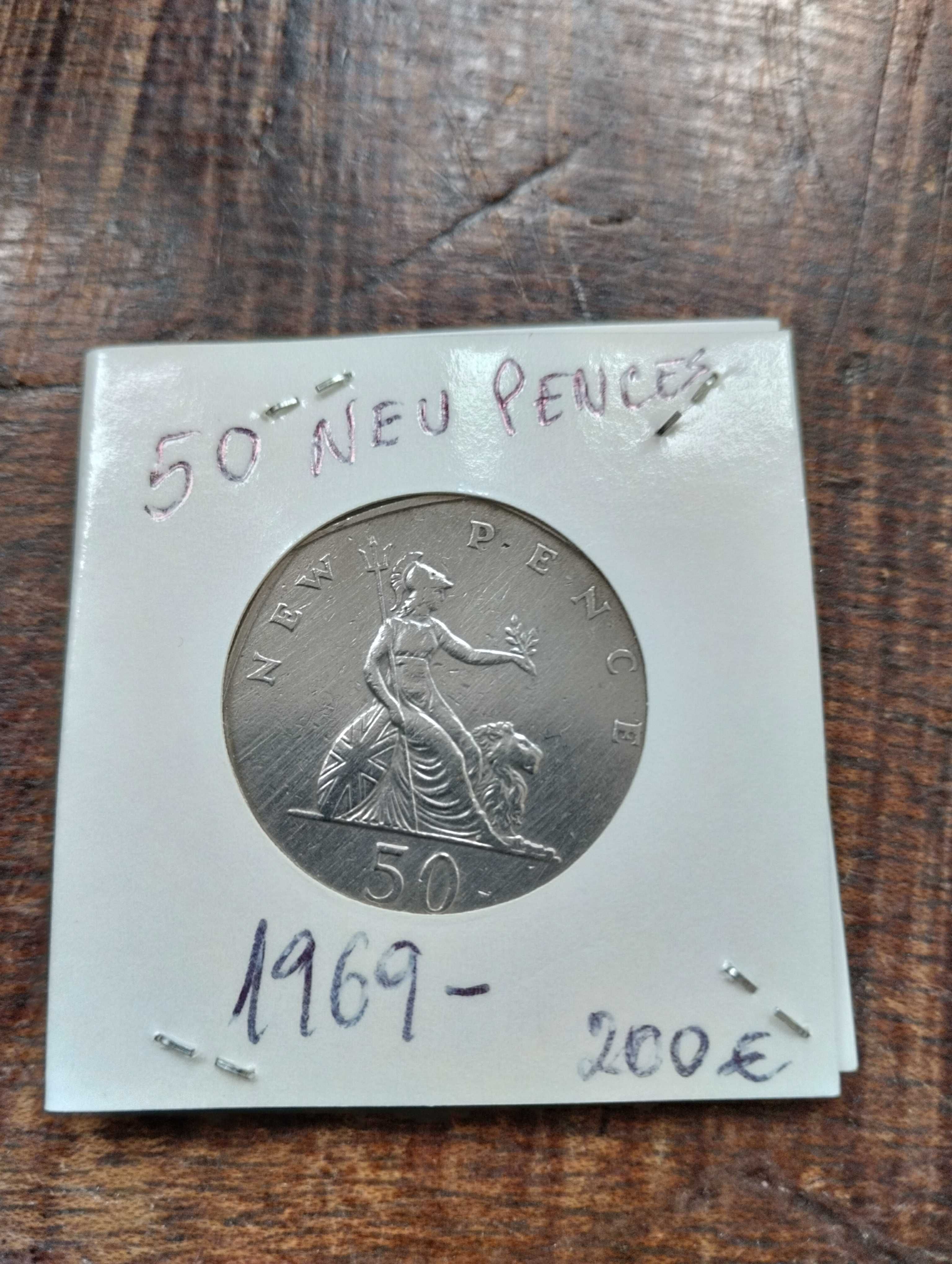 Moeda vintage rara de 50 new pences de 1969 - Elisabett II