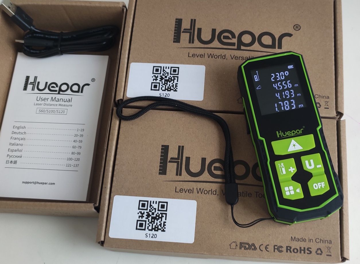 Лазерный дальномер HUEPAR S120 рулетка 120м Type-C +Eneloop AA*2шт.