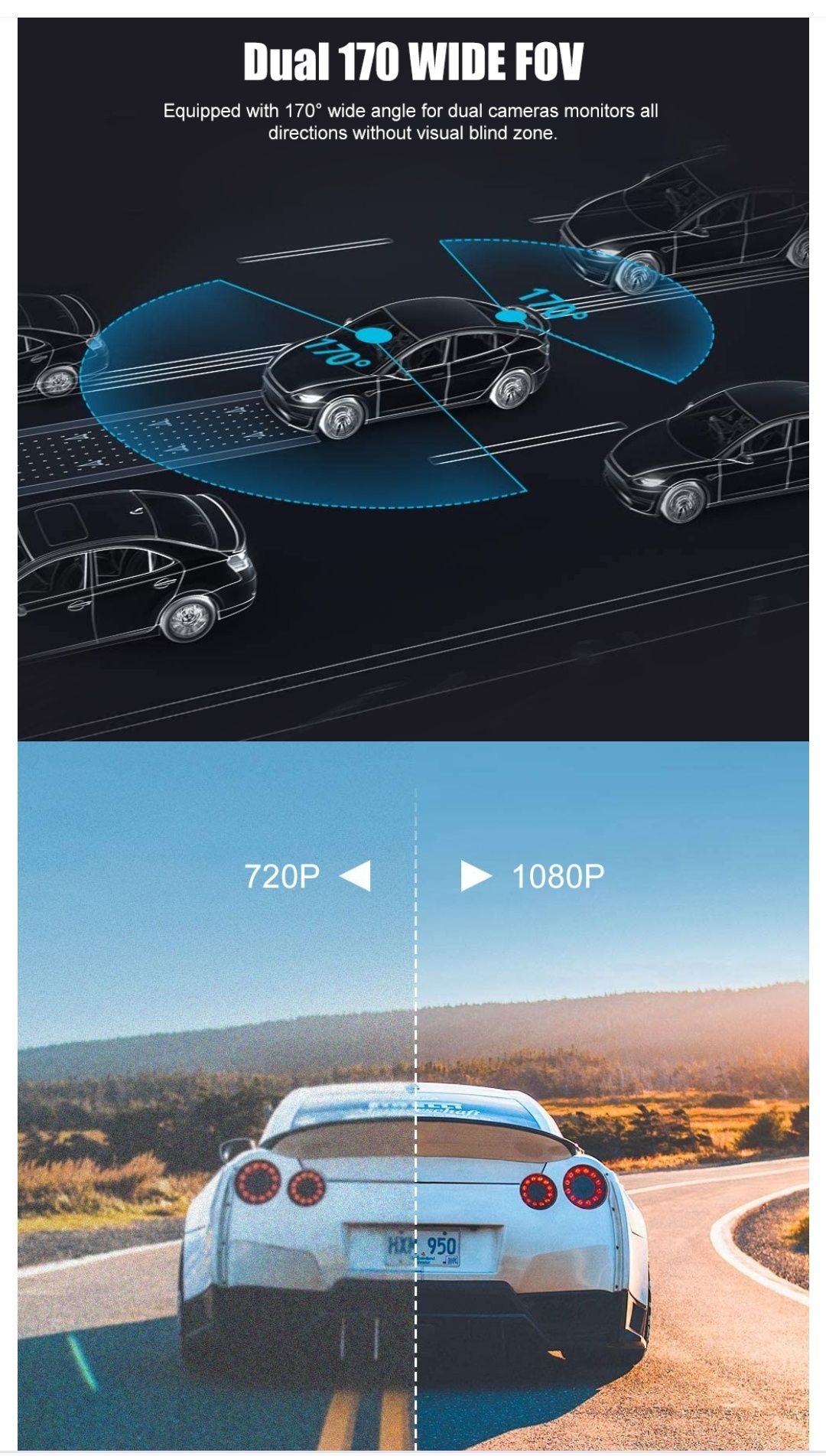 3 Câmeras, de Condução e Estacionamento 1080P  DVR Visão noturna infr