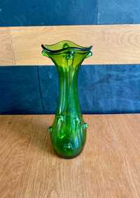 Sękacz Ząbkowice zielony wazon grube szkło PRL