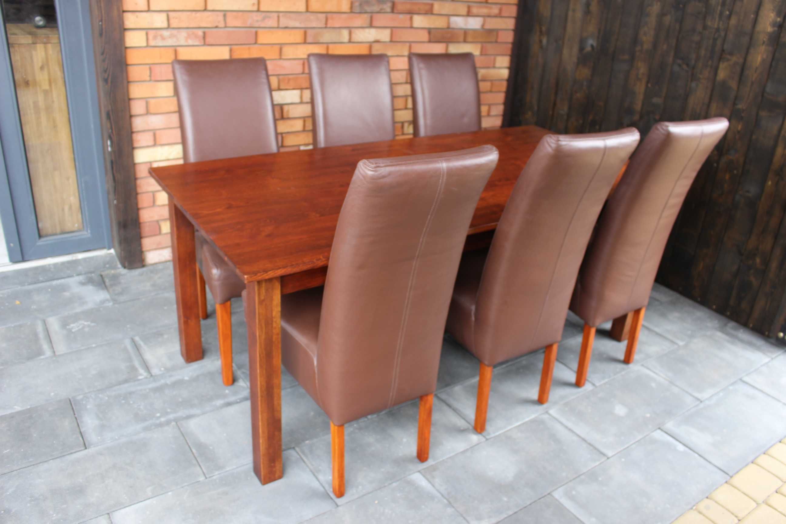 Stół dębowy + 6 skórzanych krzeseł, meble holenderskie.