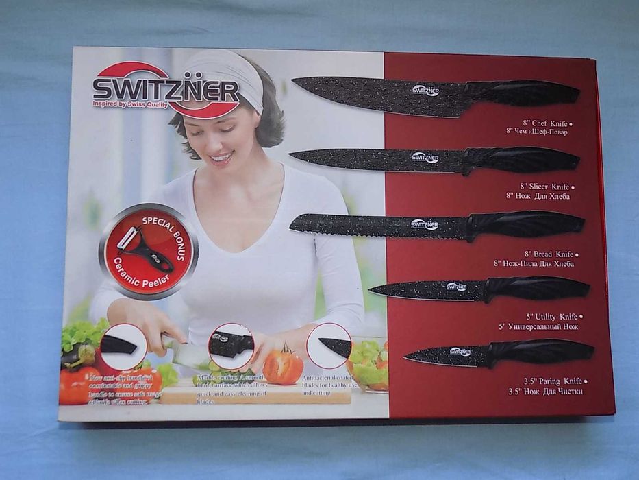 Kompletny zestaw  noży "Switzner" w kasecie - 5 noży + obieraczka