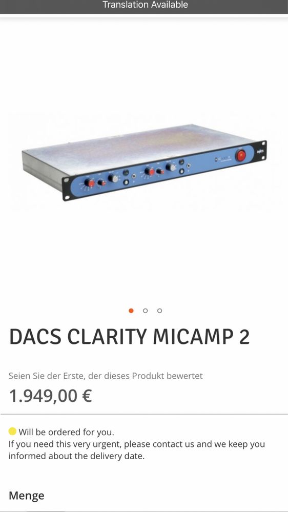 Mic Preamp DACS CLARITY MICAMP 2