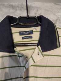 Polówka C&A biała ecru w zielone paski S / M męska koszulka polo