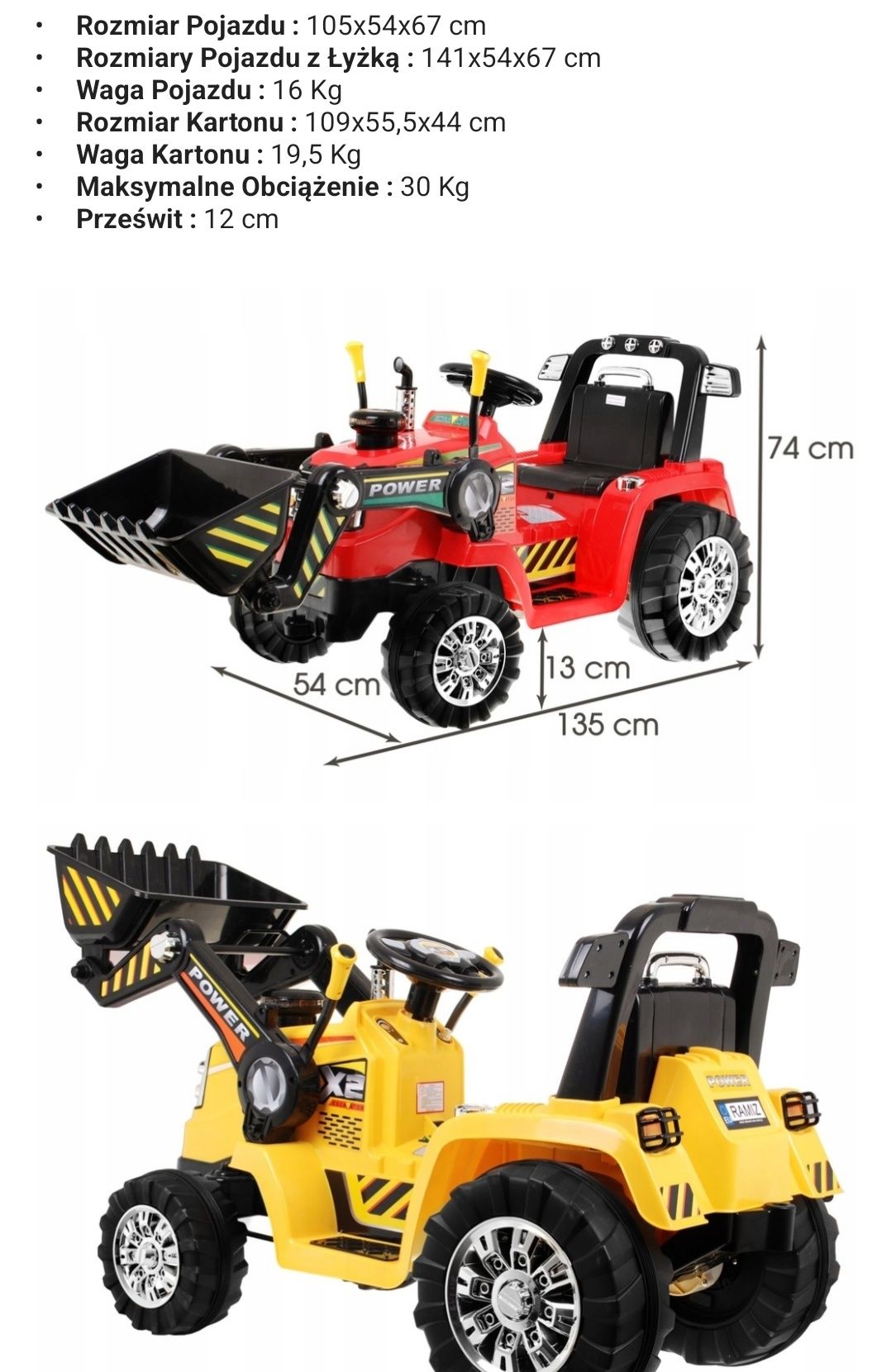Duży traktor spychacz koparka na akumulator dla dzieci.