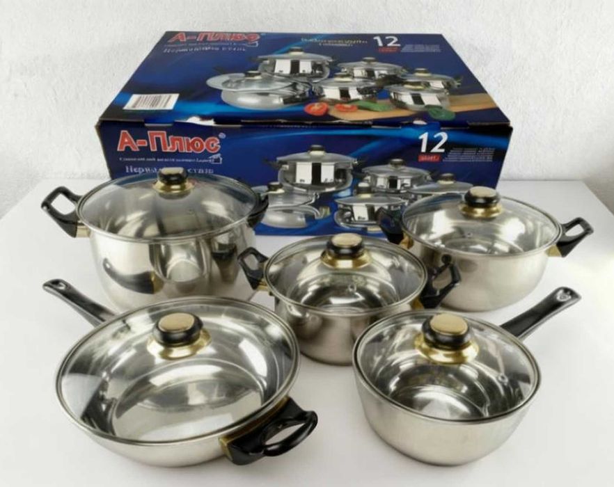 Набір каструль з нержавіючої сталі / набор кастрюль - 12 предметів