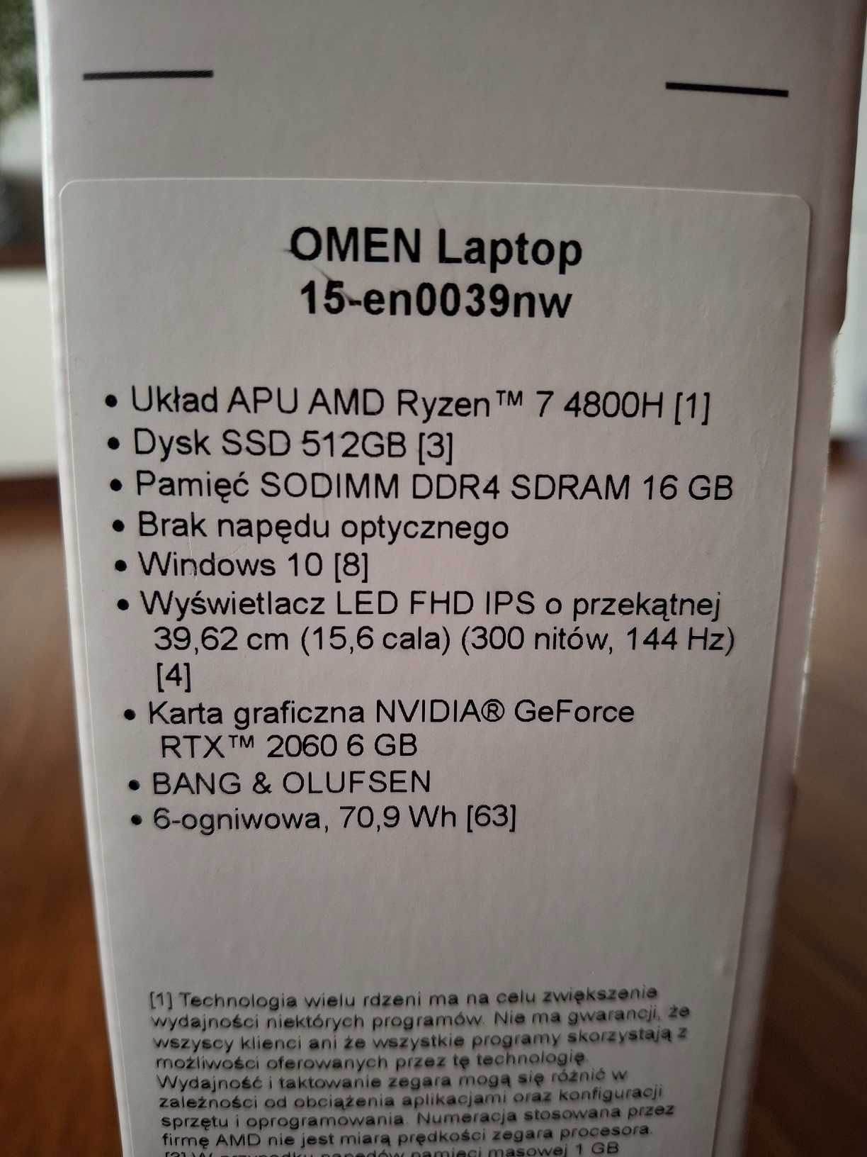 HP OMEN 15" Ryzen 7 4800H, RTX 2600, 16GB DDR4, SSD 512GB,  Win10