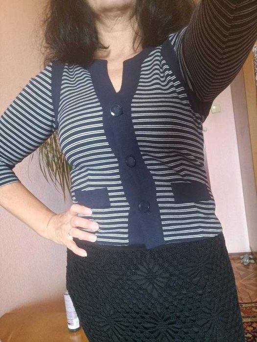 Жакет в полоску трикотажний піджак кофта кардиган 44-46 р польща