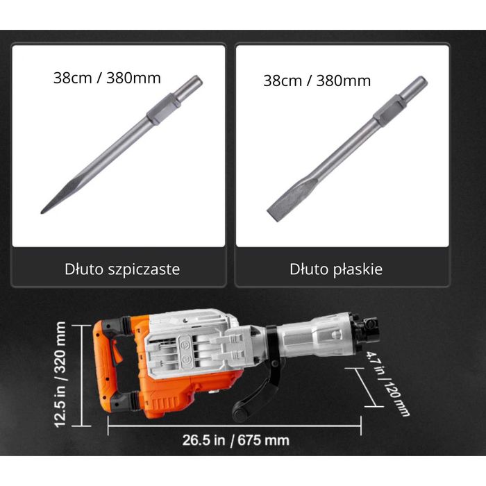 VEVOR 3500W Elektryczny Młot Wyburzeniowy 60J Zestaw 2 Dłuta Wysyłka