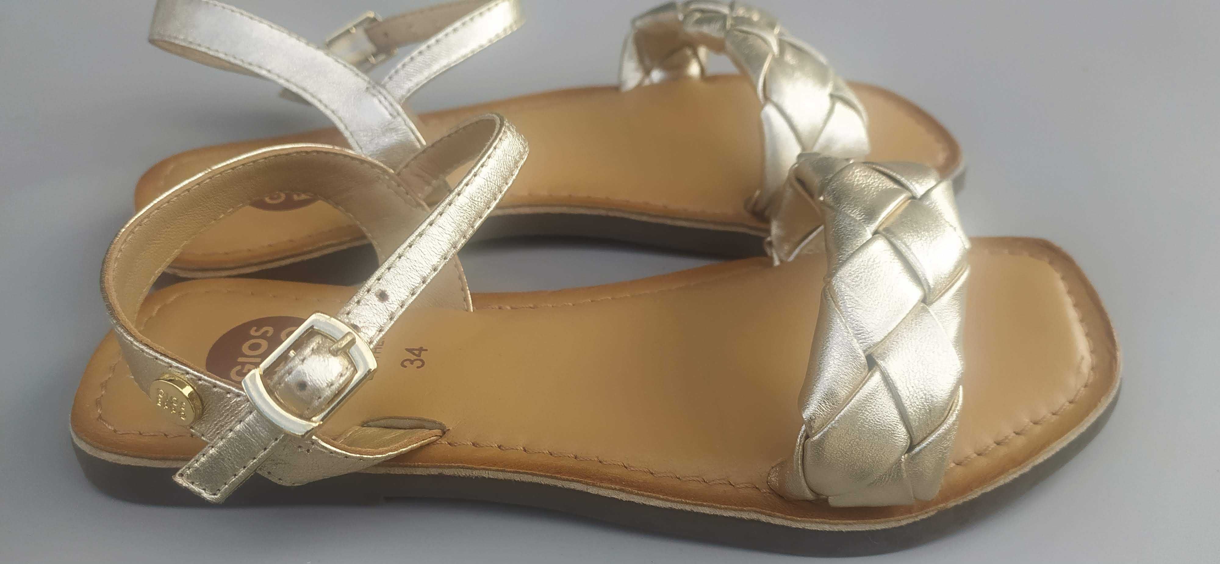 Sandálias douradas em pele 34 - como Novas