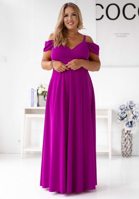 Długa wieczorowa sukienka magenta 48 50 nowa