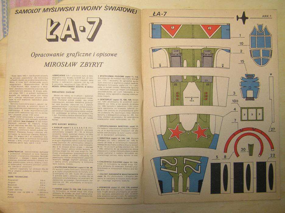 Mały Modelarz-Model Kartonowy Nr1/1983-ŁOWOCZKIN ŁA -7 i inne '64-'86