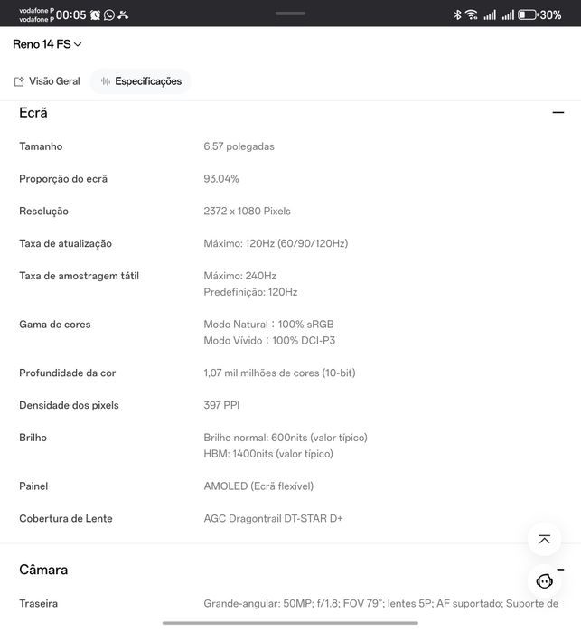 Telefone OPPO Reno 14 FS 5G novo 512 Gb