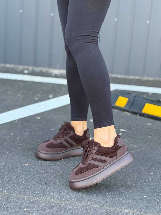 Жіночі кросівки з хутром (36–41) Шоколадні Замшеві Зимові