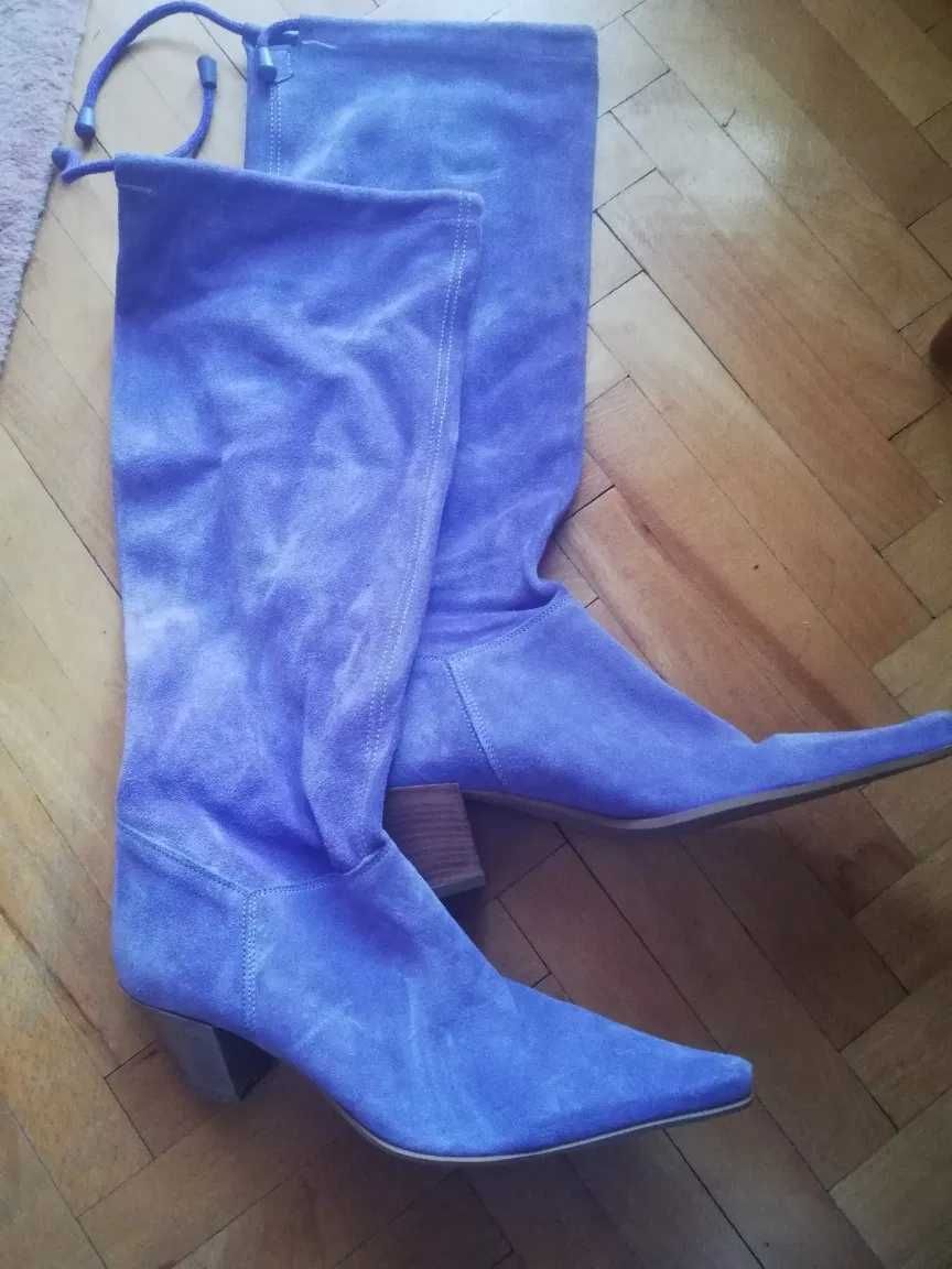 Kozaki damskie , skóra naturalna, zamsz , 39