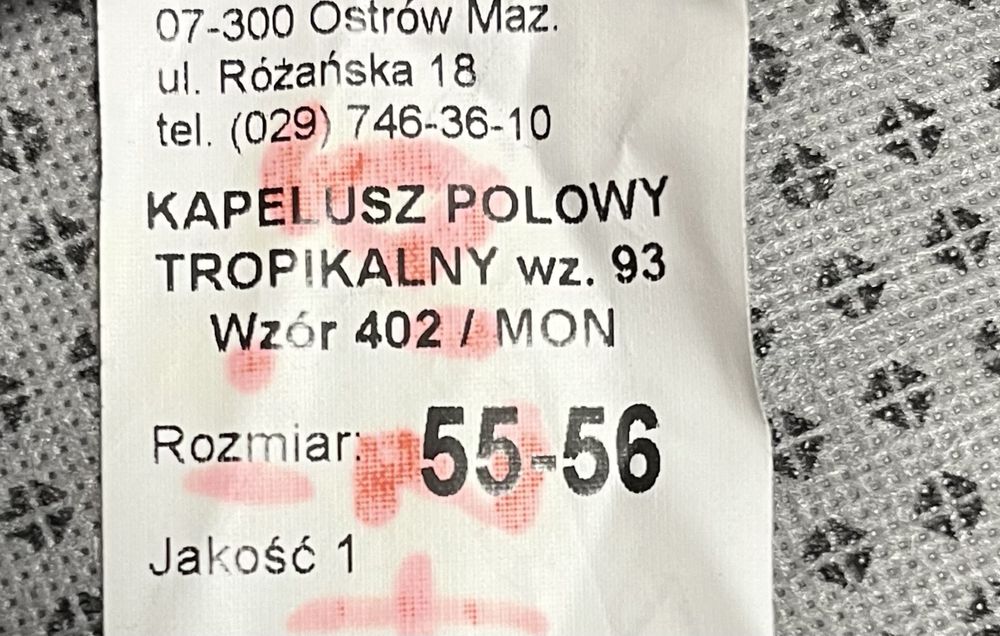 Kapelusz polowy tropikalny wz.93 wzor 402